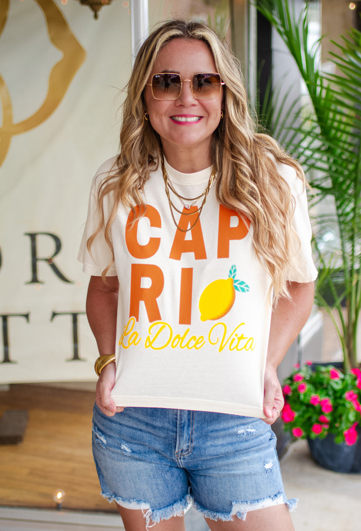 Capri La Dolce Vita Graphic Crop Top in Cream