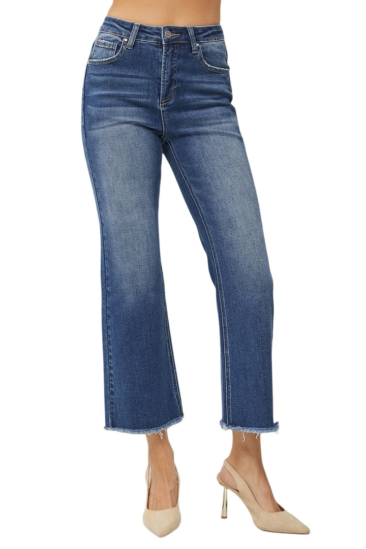 Risen High Rise Dark Crop Straight Jeans