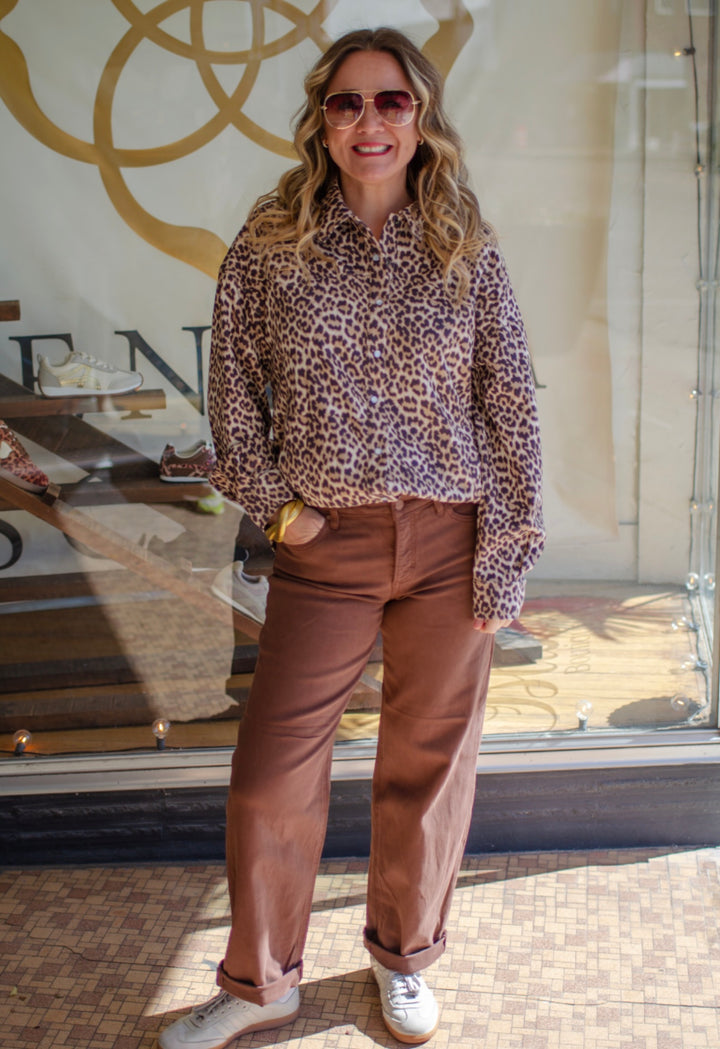 Heart Like Mine Leopared Oversized Button Down Collared Top