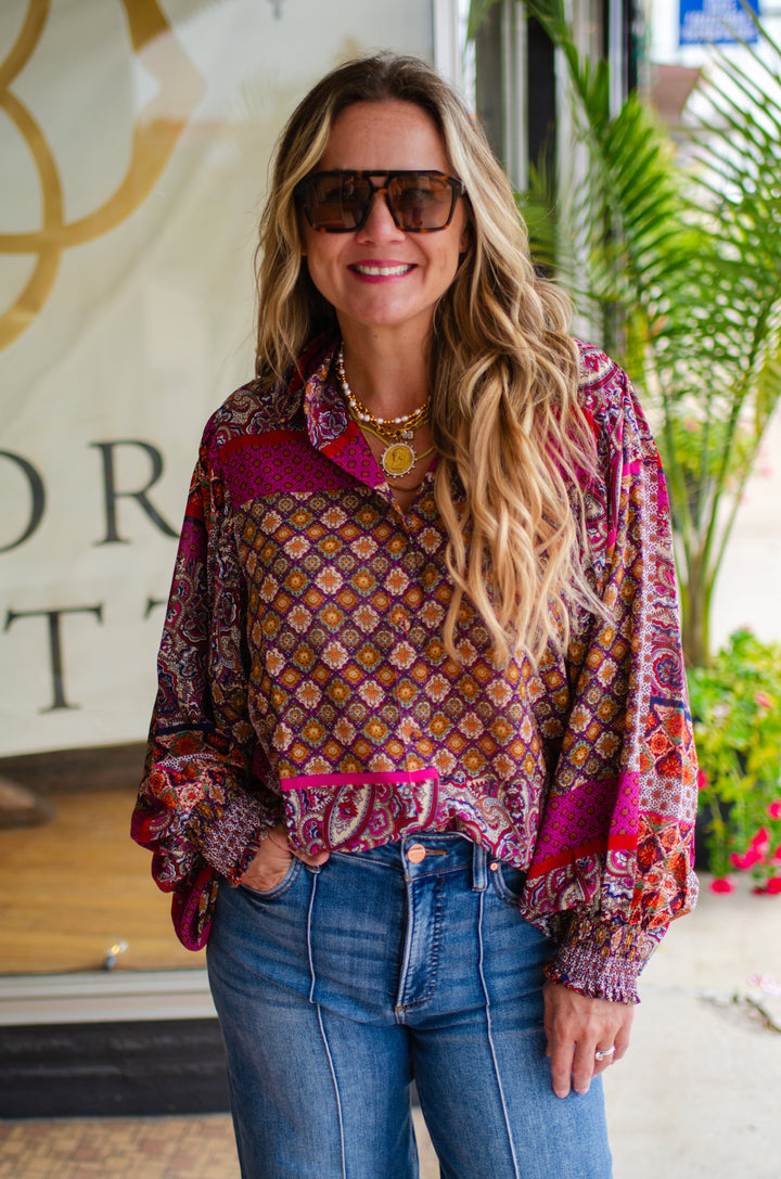 Bohemian Rhapsody Printed Button Down Collated Top
