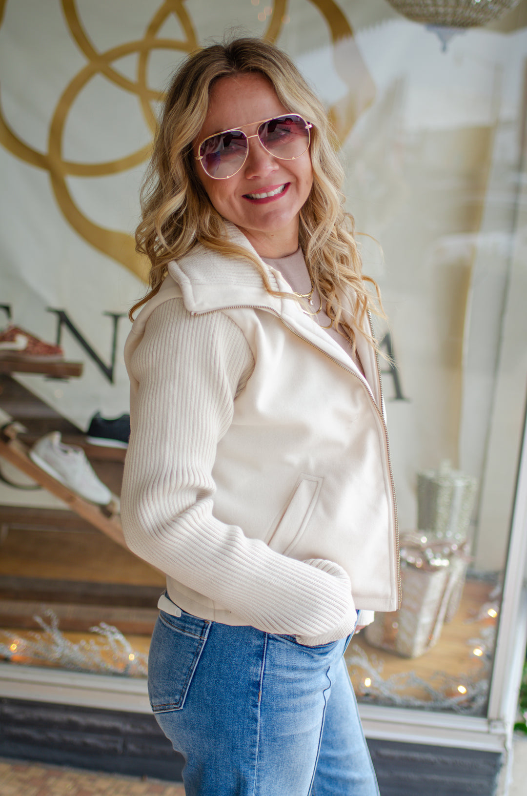 Baby It's Cold Outside Contrast Knit Jacket in Cream