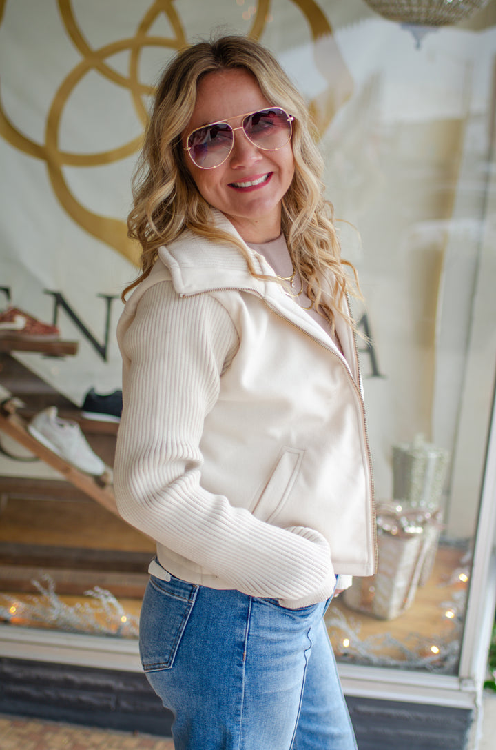 Baby It's Cold Outside Contrast Knit Jacket in Cream