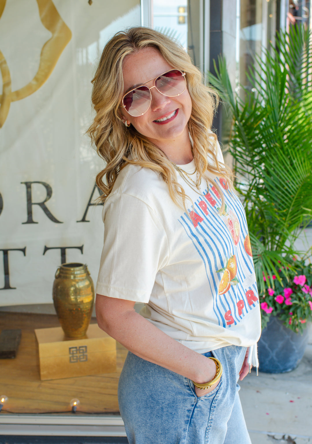 Aperol Spritz Graphic Fitted Graphic Tee in Ivory