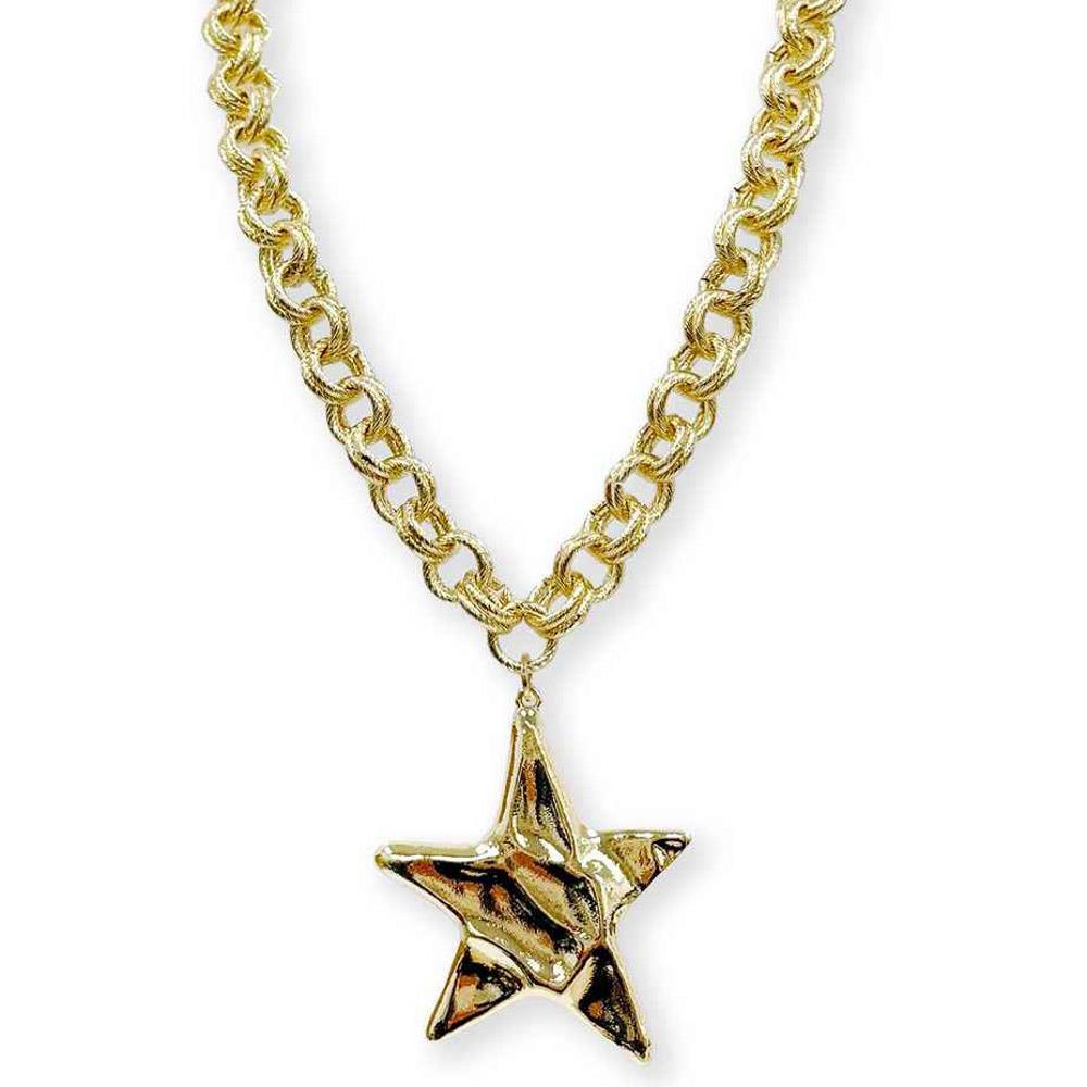 Gold Star Double Chain Link Pendant Necklace
