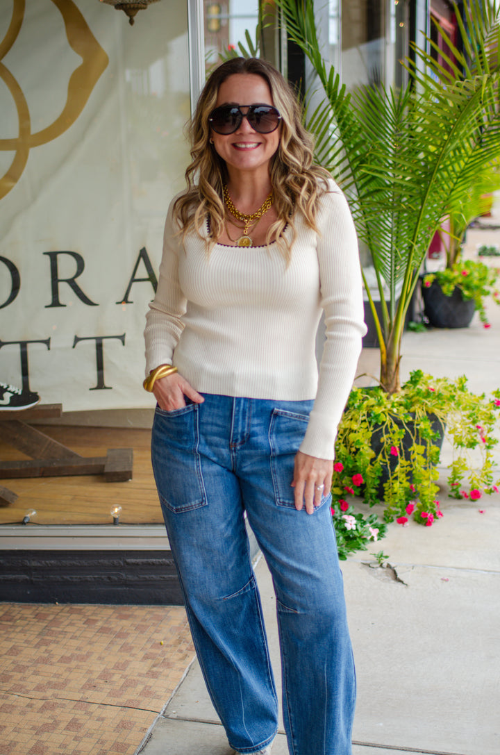 Dreaming of Fall Top in Ivory with Black