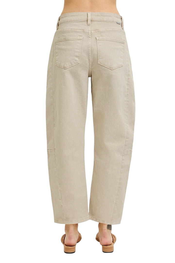 Risen High Rise Relaxed Barrel Cuffed Jeans in Almond
