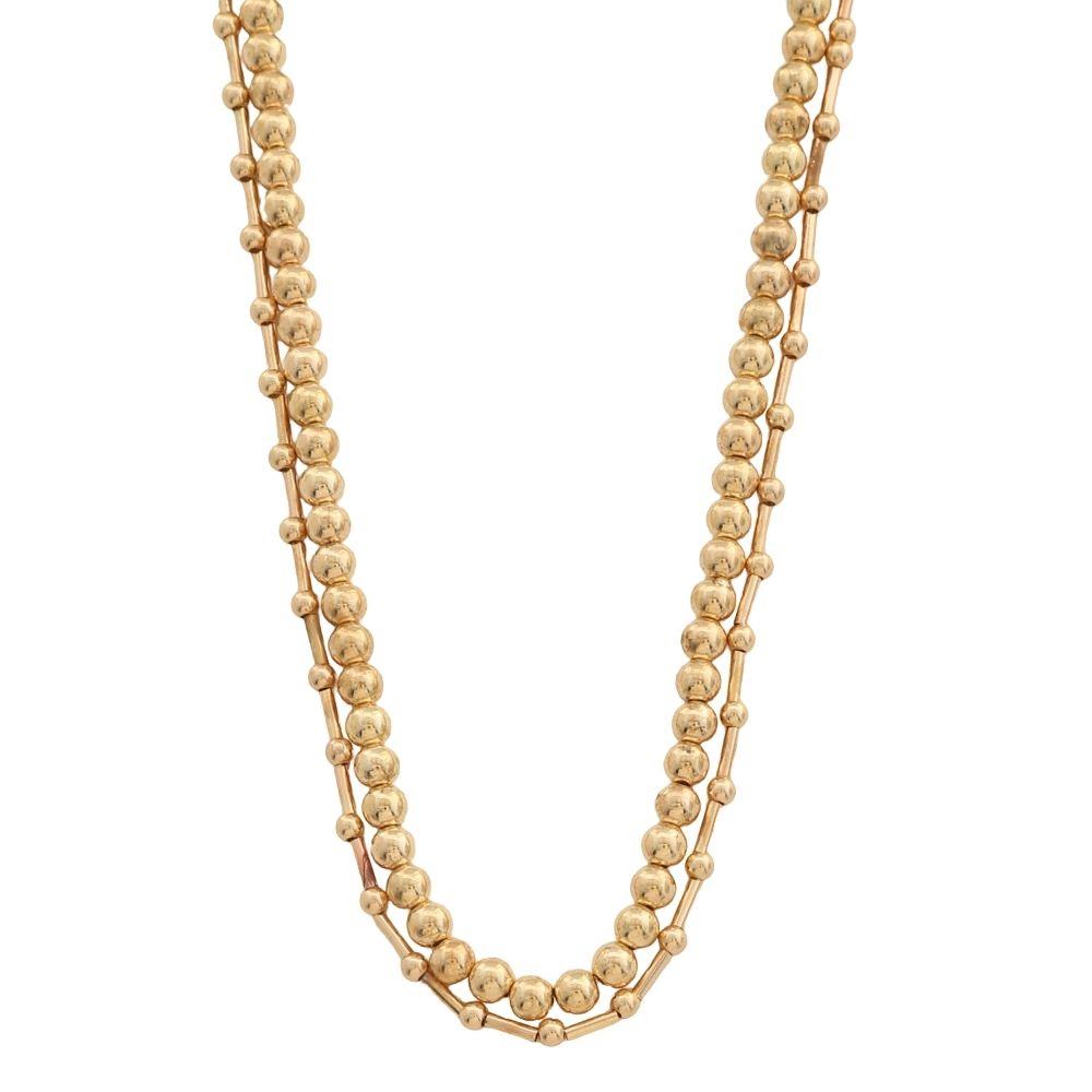 Gold Ball Beaded Chain Double Layered Necklace