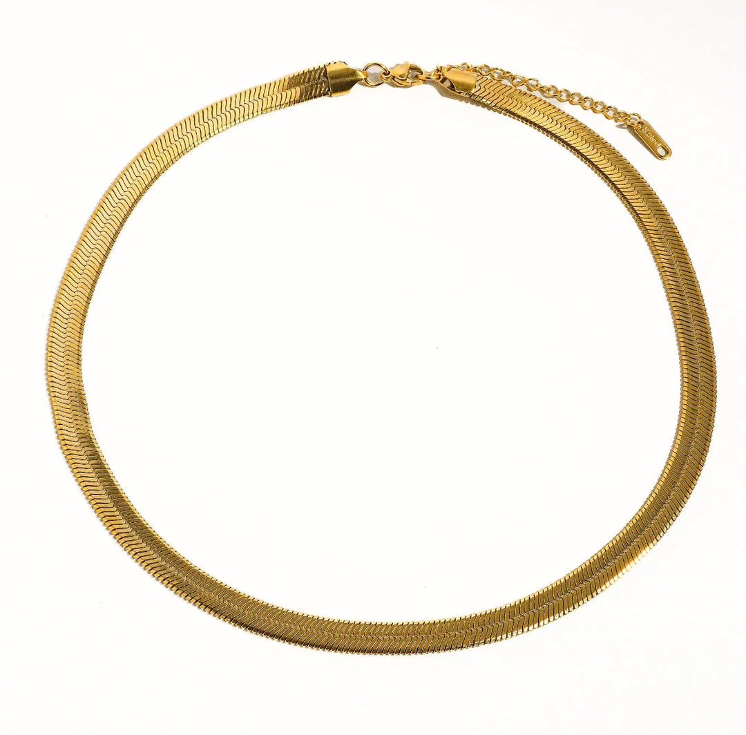 Luxe 18K Gold Plated Non-Tarnish Flat Snake Necklace