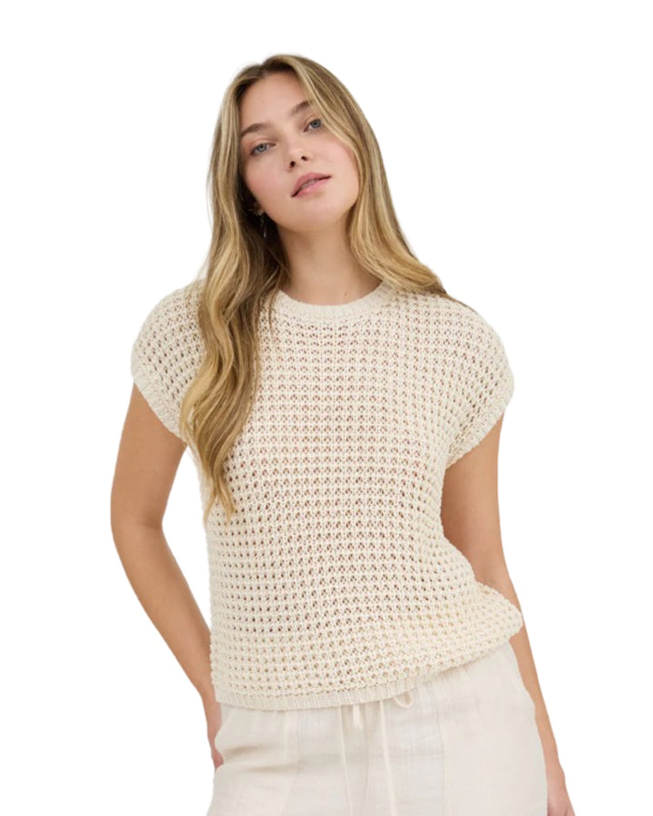 Sweet Summer Crochet Knit Sweater Top in Oatmeal