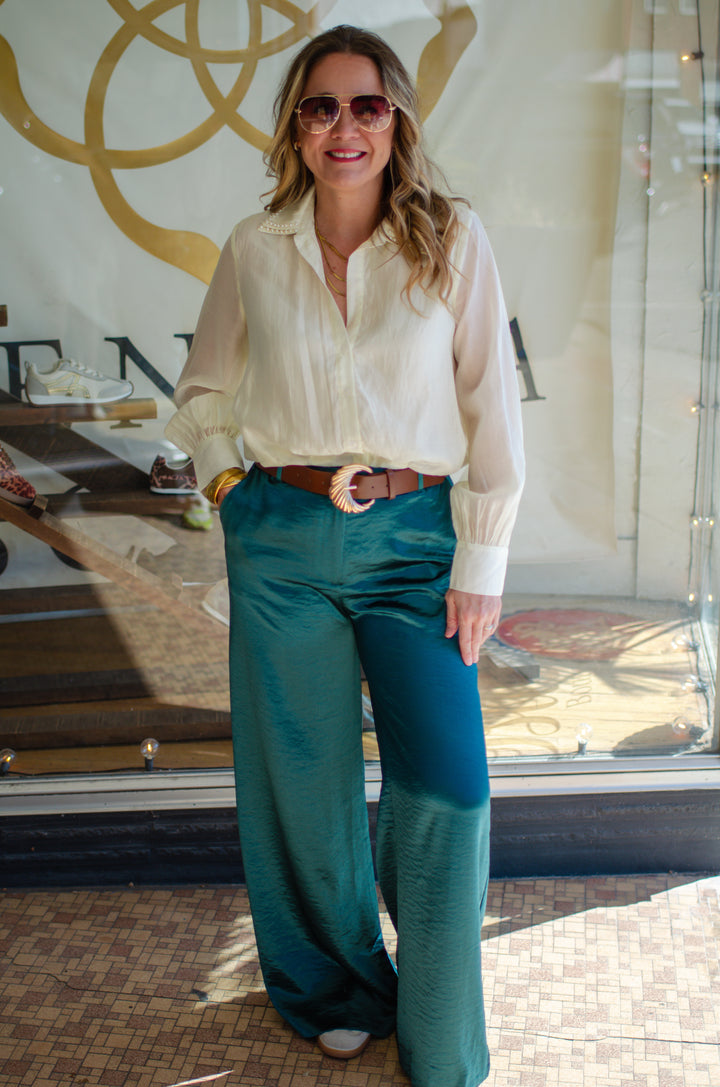 Elevated Style Silky Wide Leg Pants in Emerald Green