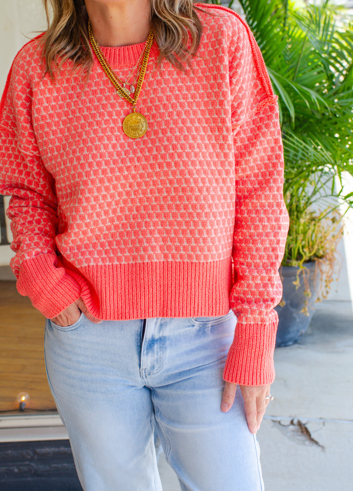 Made For You Bright Coral Textured Soft Knit Sweater