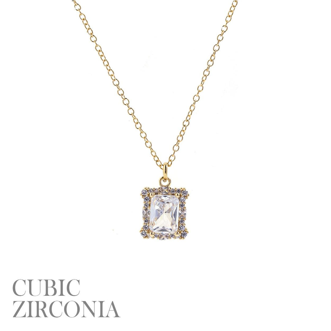 Gold Emerald CZ Cut Necklace