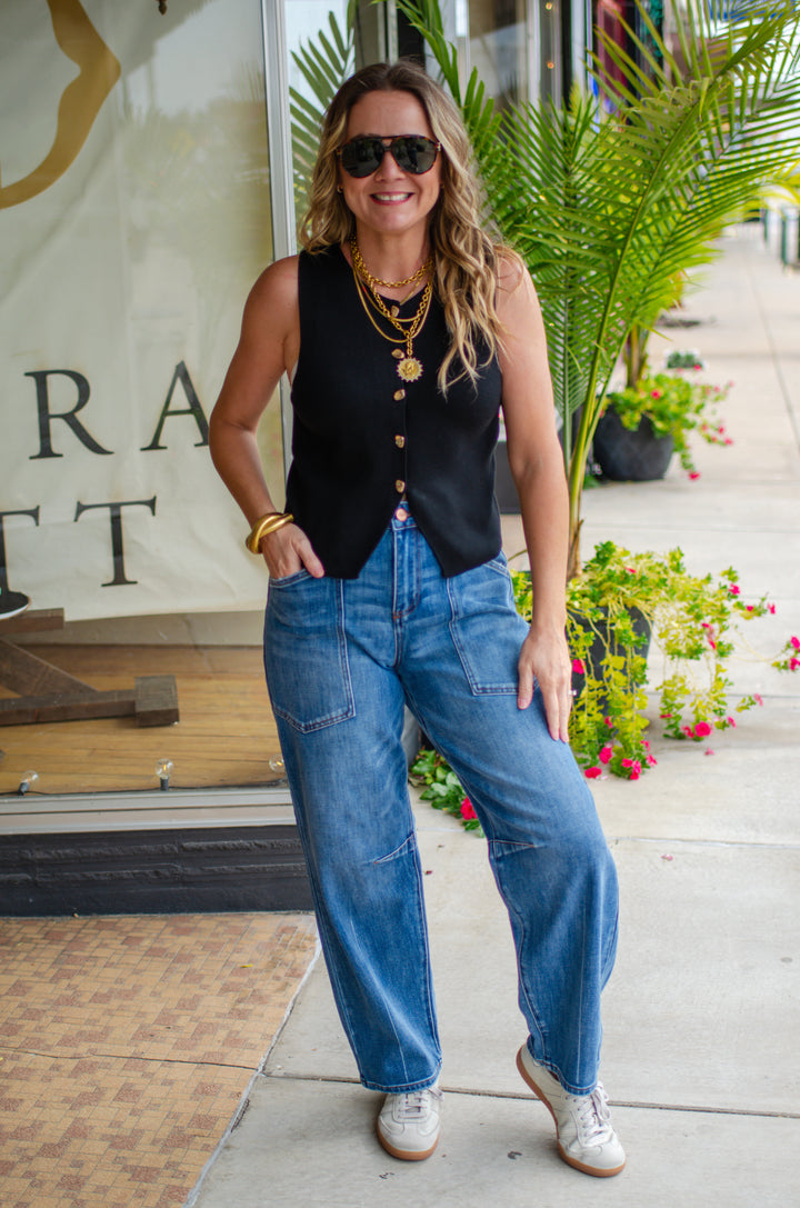 Classic Style Button Down Top in Black
