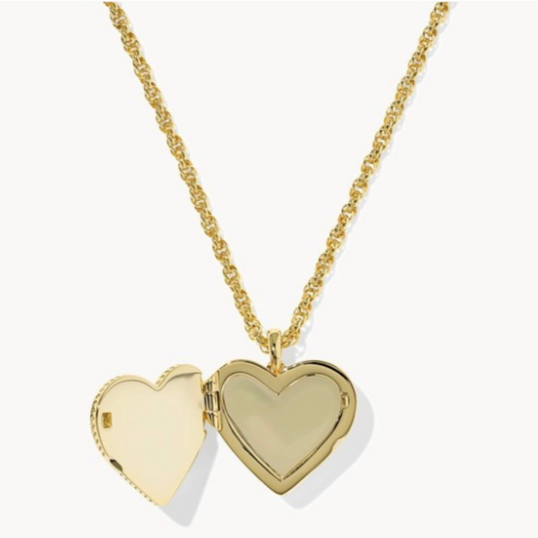 Kendra Scott Ari Puffy Heart Locket Necklace in Ivory Mother of Pearl on Gold