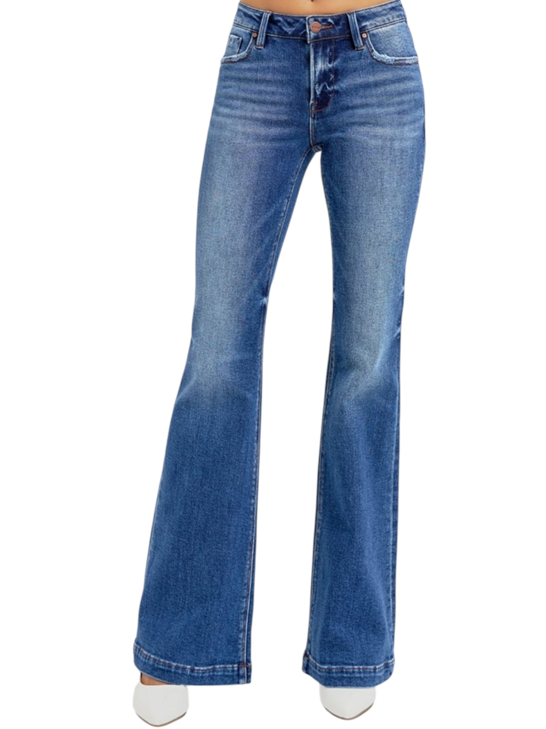 Risen Low Rise Flare Jeans in Dark Wash