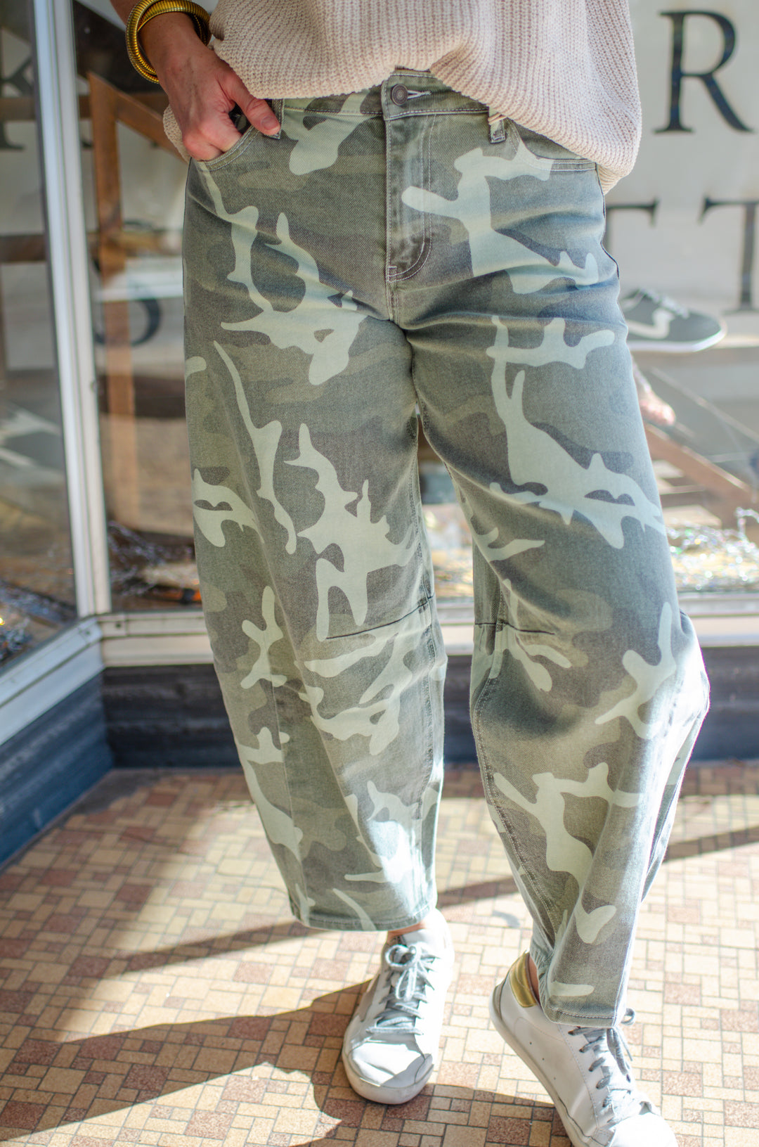 Kancan Camo High Rise Barrel Fit Jeans