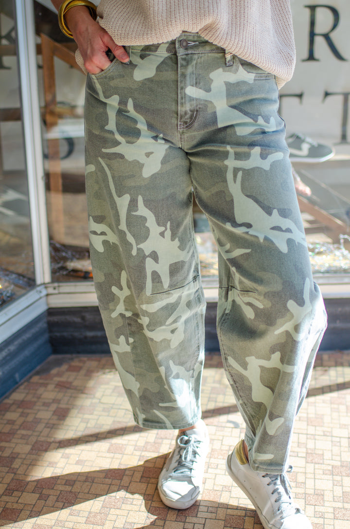 Kancan Camo High Rise Barrel Fit Jeans