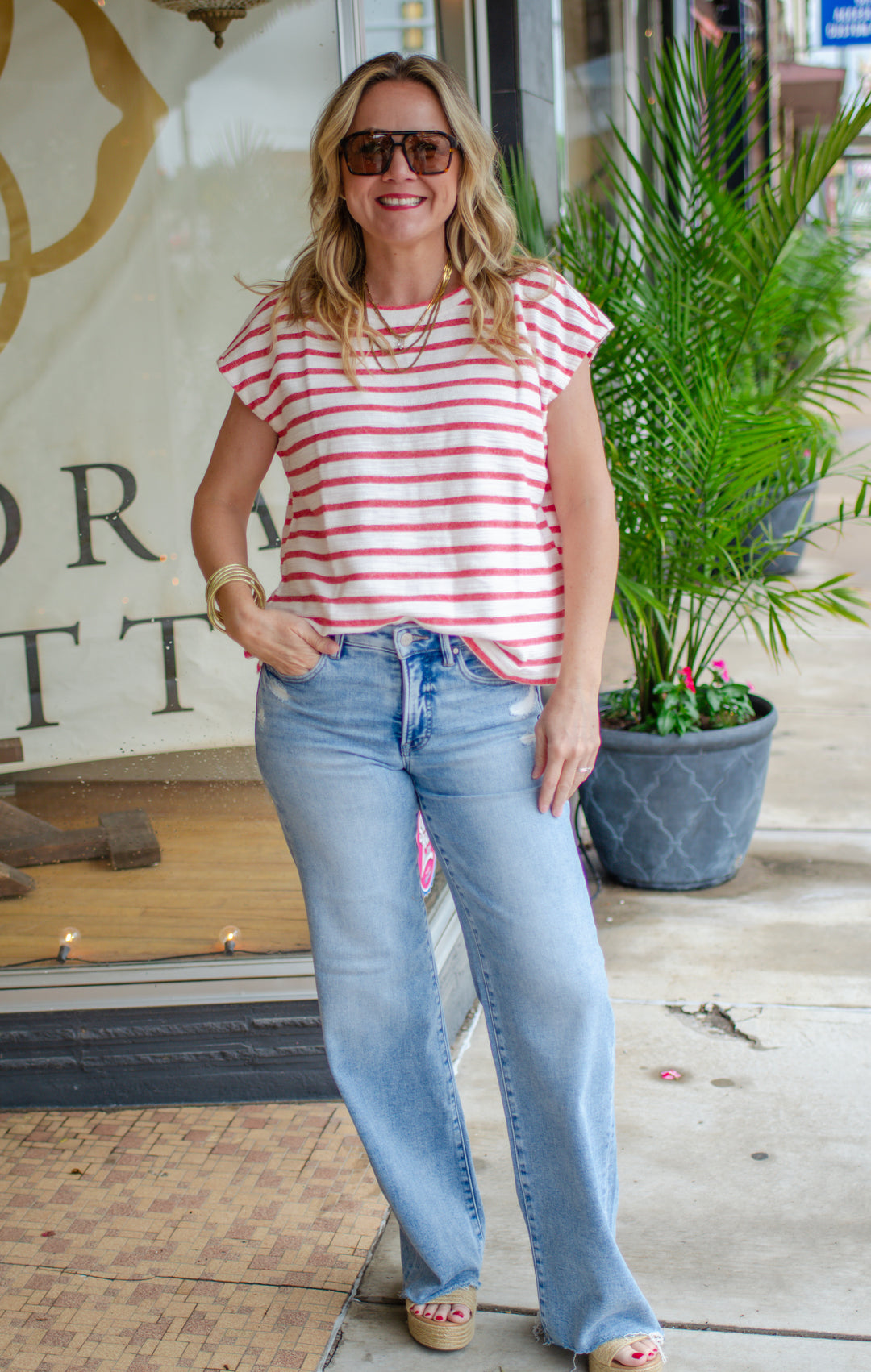 Perfect Striped Tee in Red