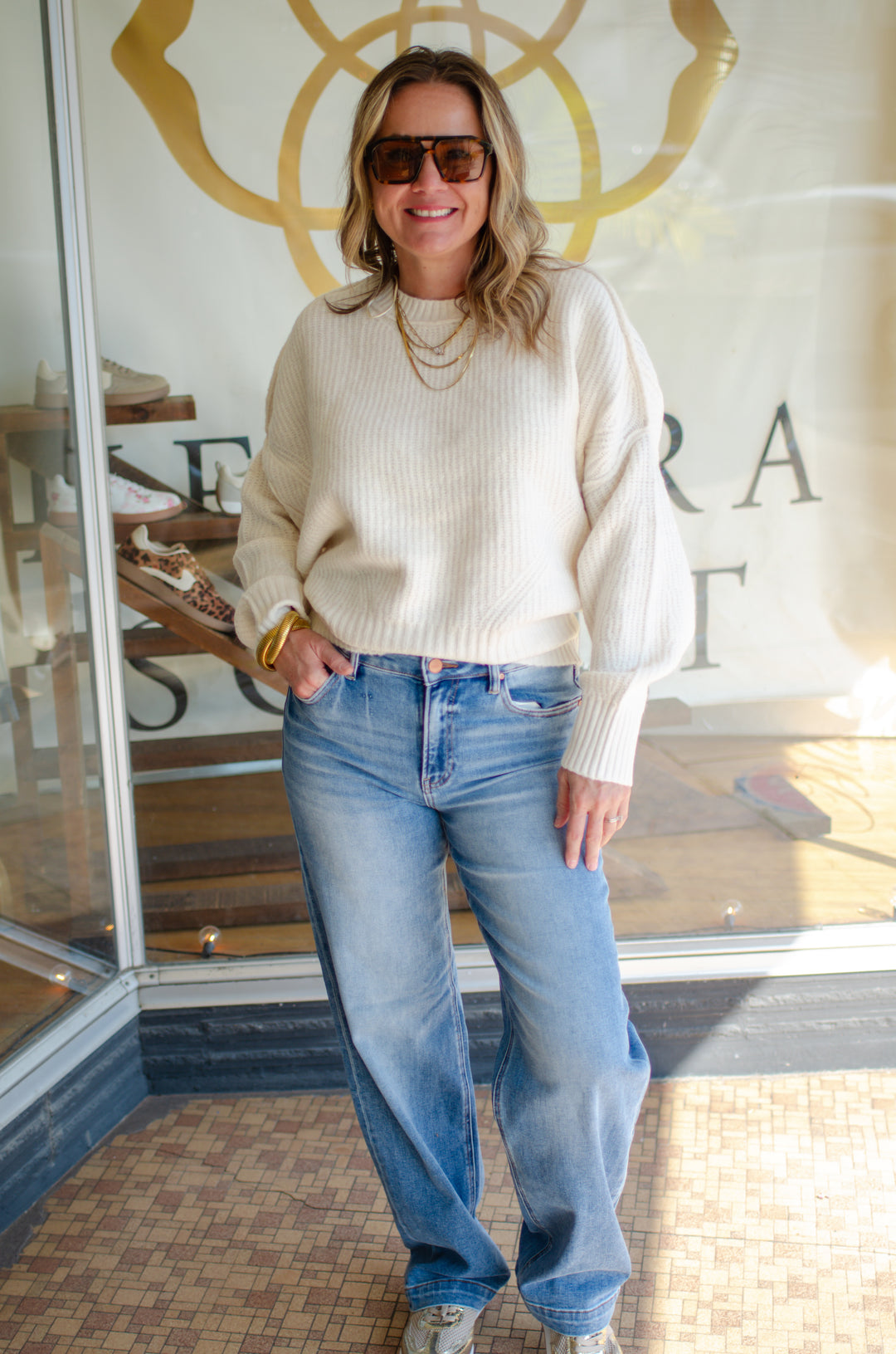 Risen High Rise Baggy Leg Jeans in Medium Wash