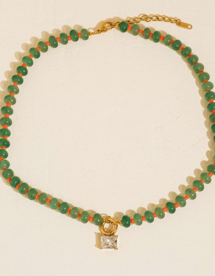 Luxe 18K Gold Plated Non-Tarnish Green Beaded CZ Necklace