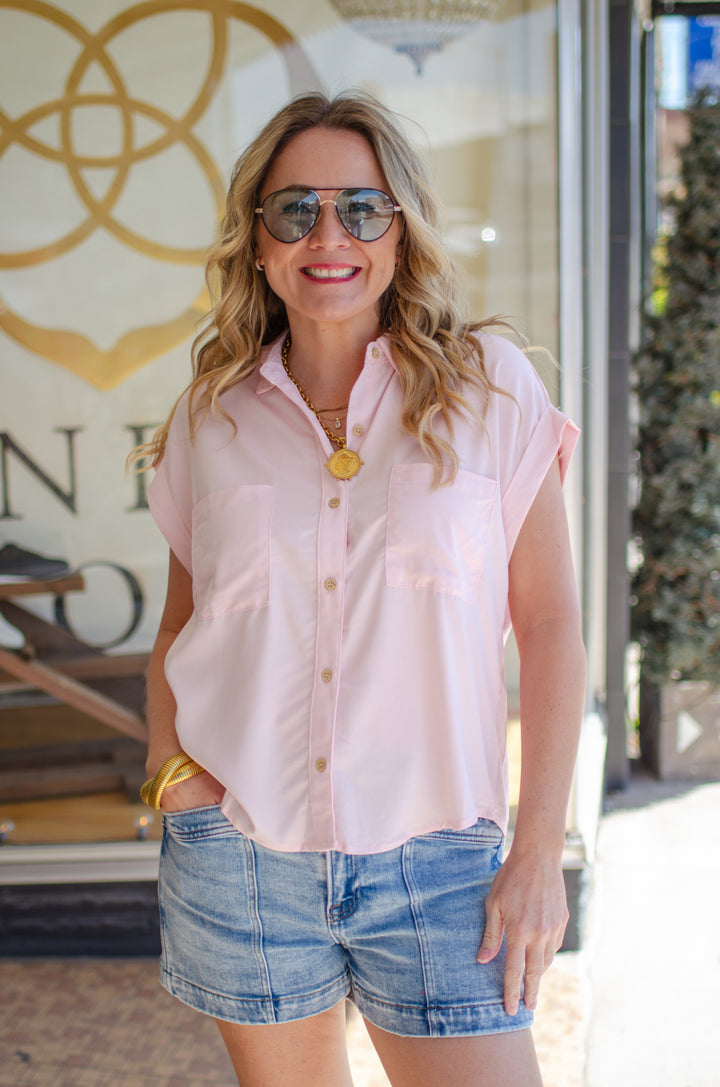 Love Like You Blush Pink Button Down Short Sleeve Top