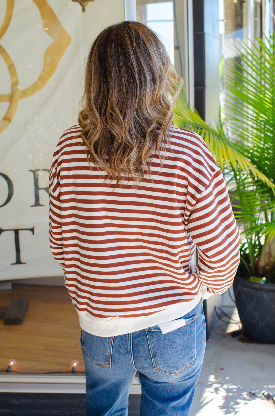 Cozy Casual Stripe Sweatshirt in Cream & Brown