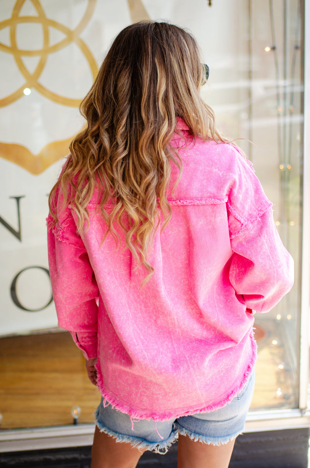 Only Your Love Oversized Washed Out Denim Jacket in Pink