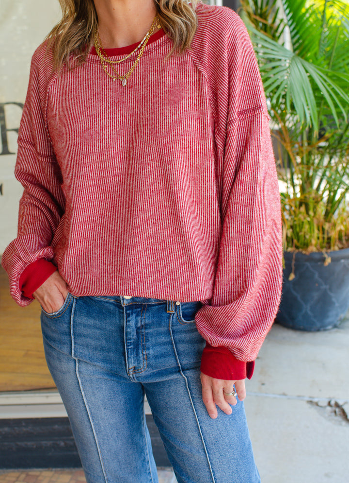 Casual Comfy Lightweight Knit Oversized Top in Burgundy