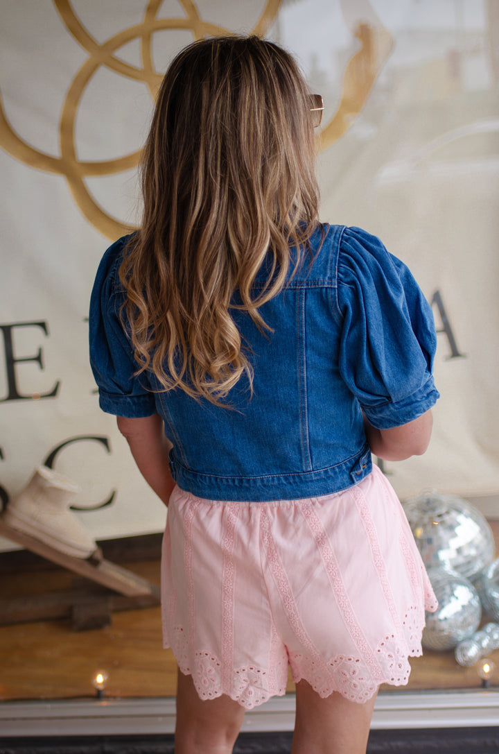 Sweet Embrace Eyelet Stretch Top Shorts in Blush