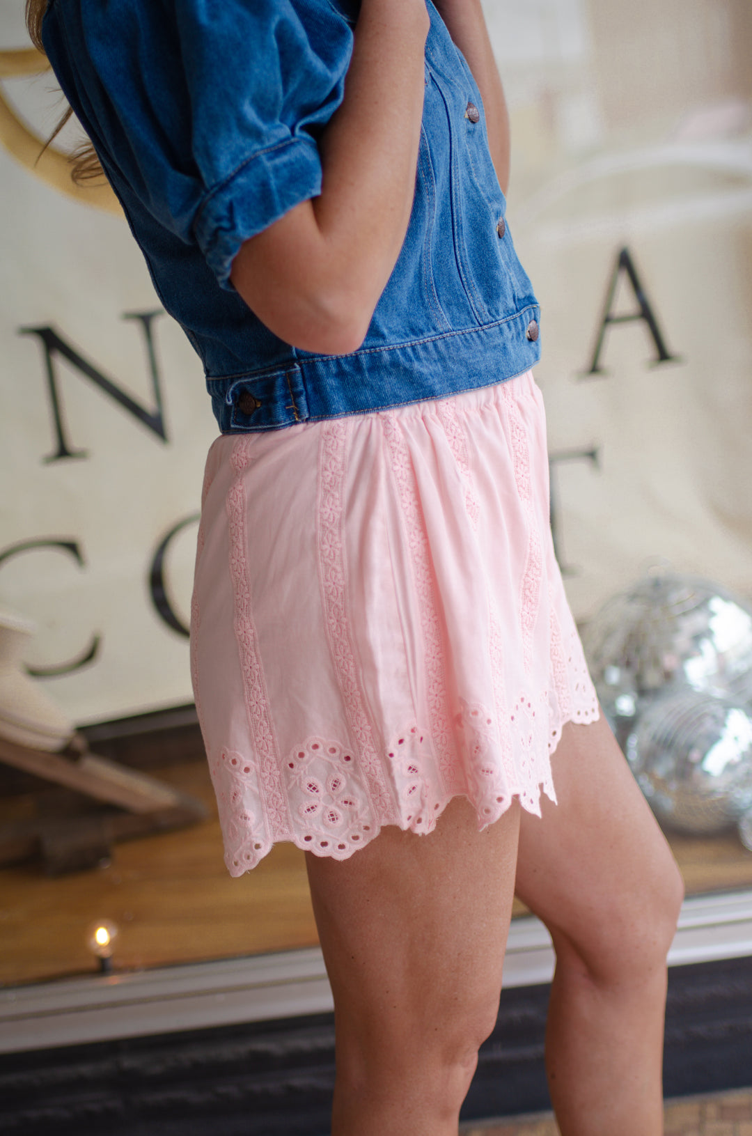 Sweet Embrace Eyelet Stretch Top Shorts in Blush