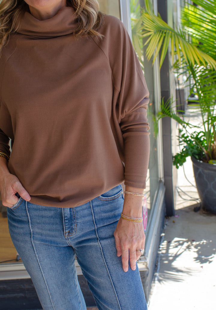 Pure Love Mock Neckline Soft Brushed Top in Mocha