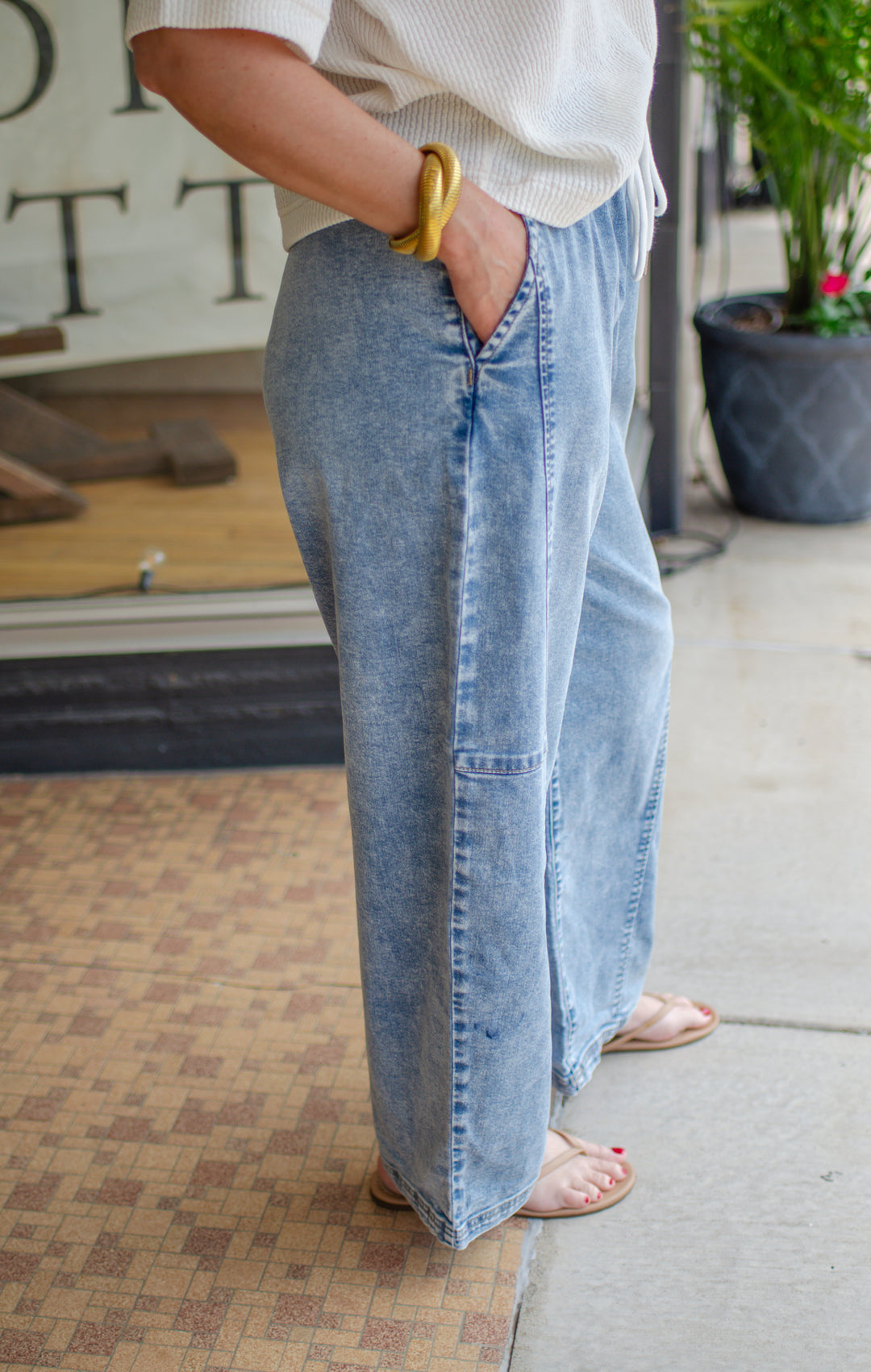 Risen Elastic Band Slouchy Cropped Barrel Jeans