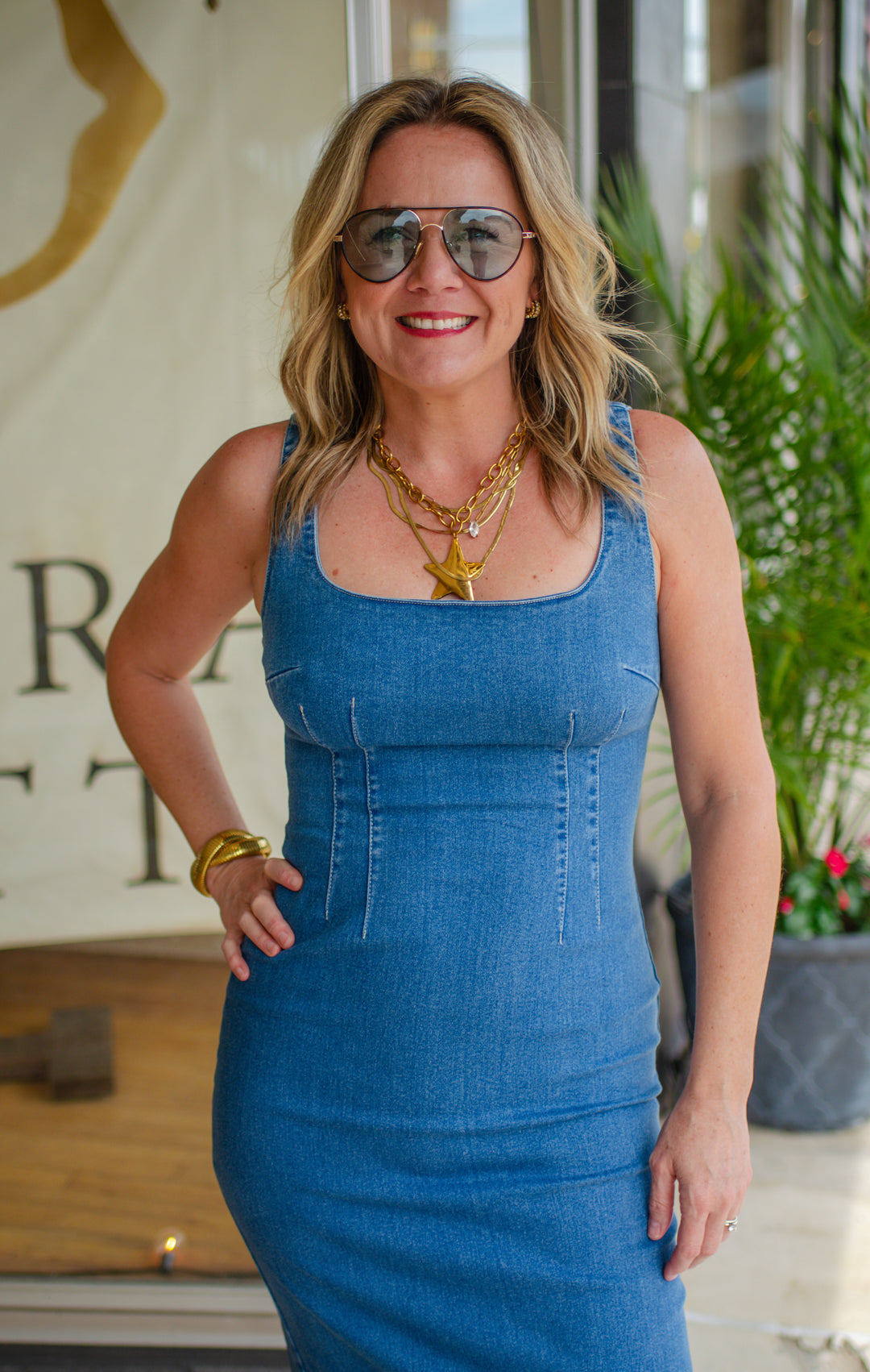 Hold Me Close Denim Fitted Midi Dress