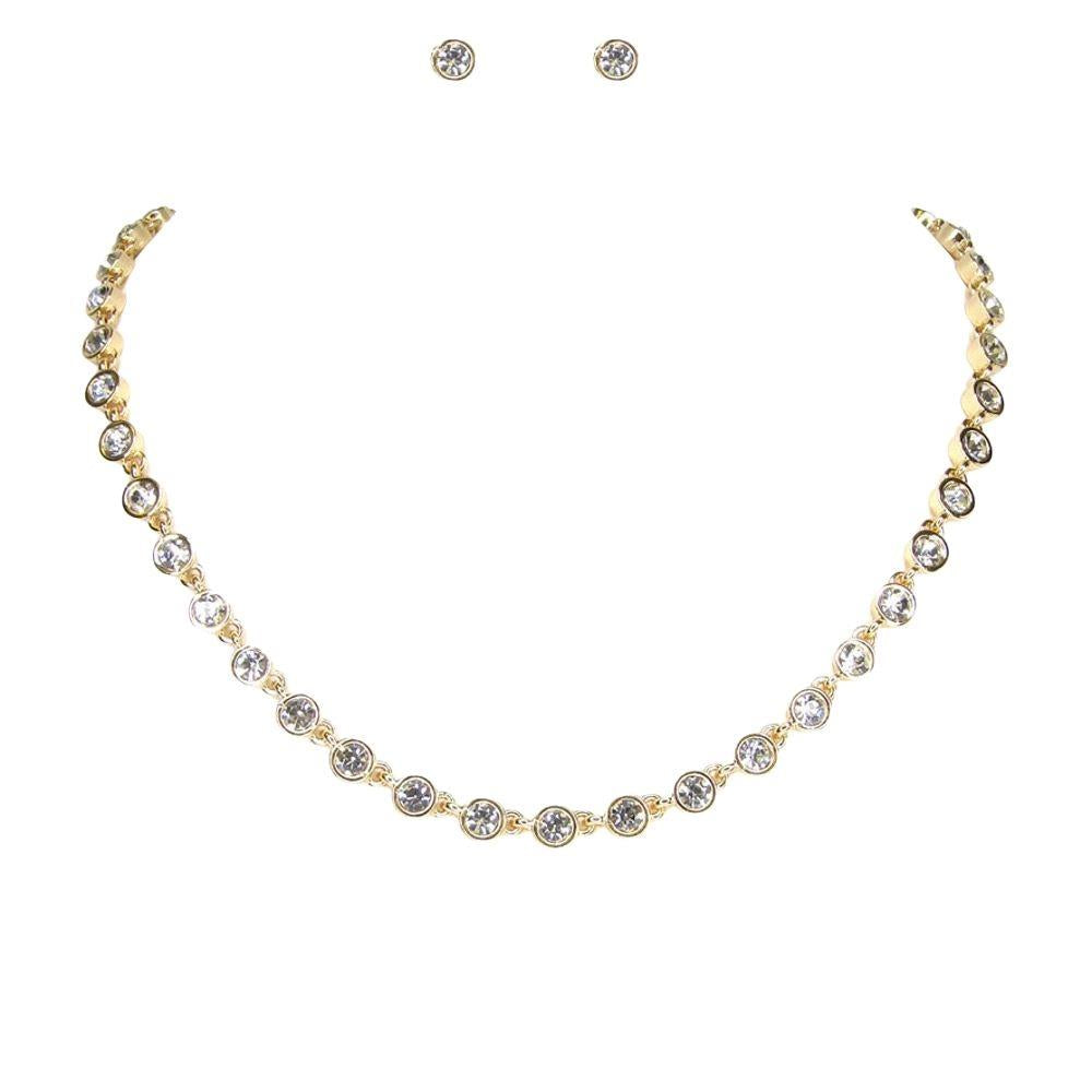 Gold Rhinestone Tennis Necklace