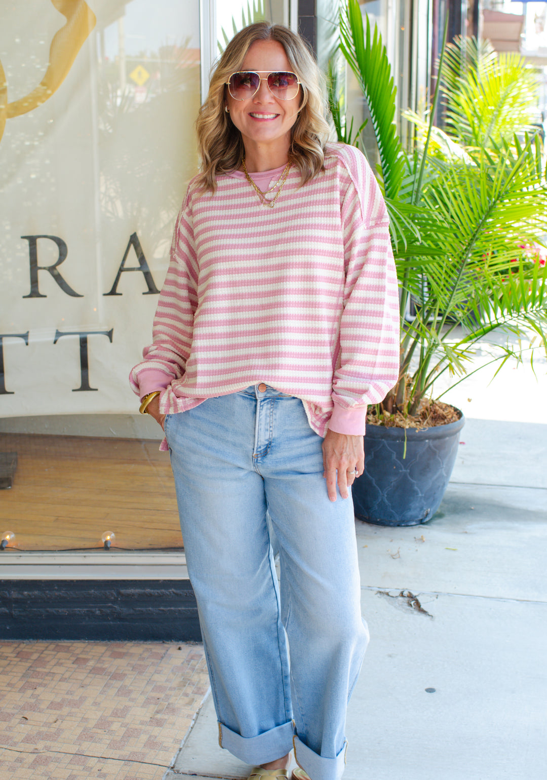 Moments of Cozy Striped Sweater in Pink
