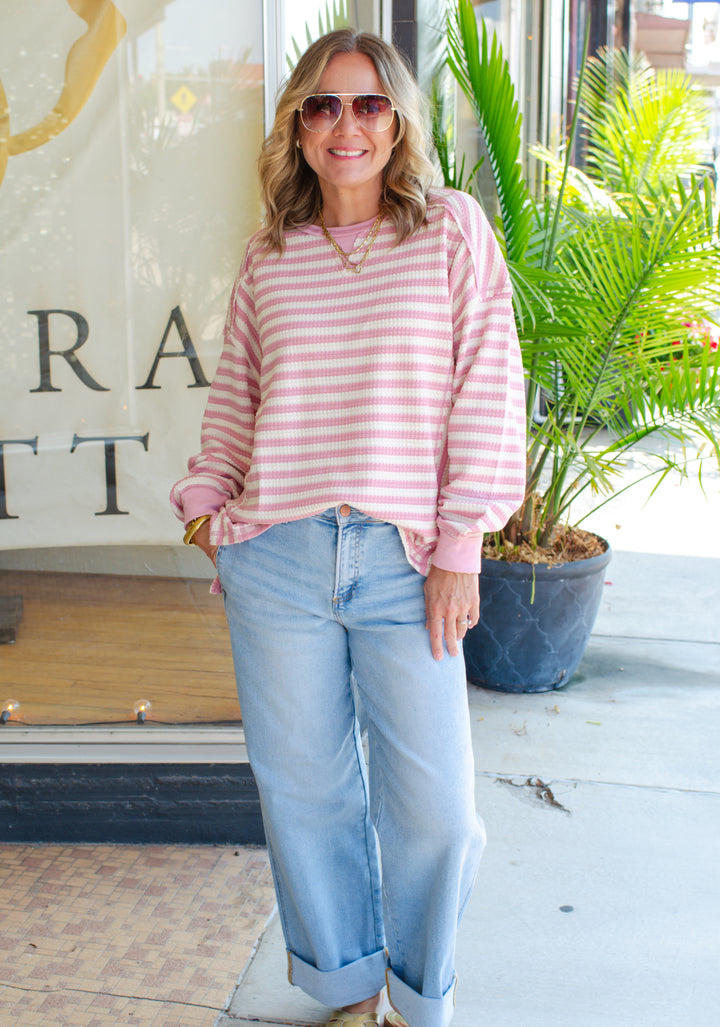 Moments of Cozy Striped Sweater in Pink