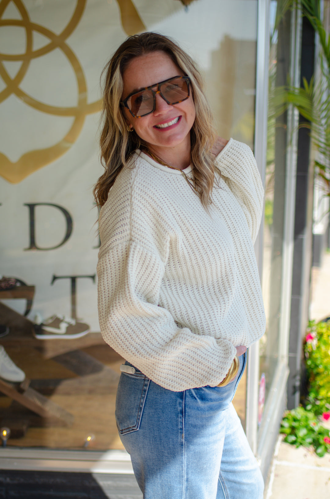 Winter Wonder Rolled Edge Ultra Soft Knit Sweater in Cream