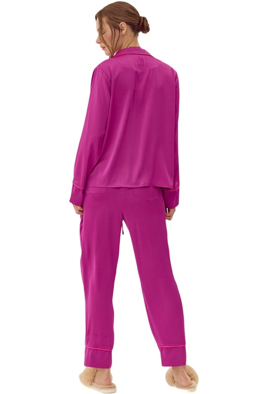 Luxurious Silky Magenta Pajama Set