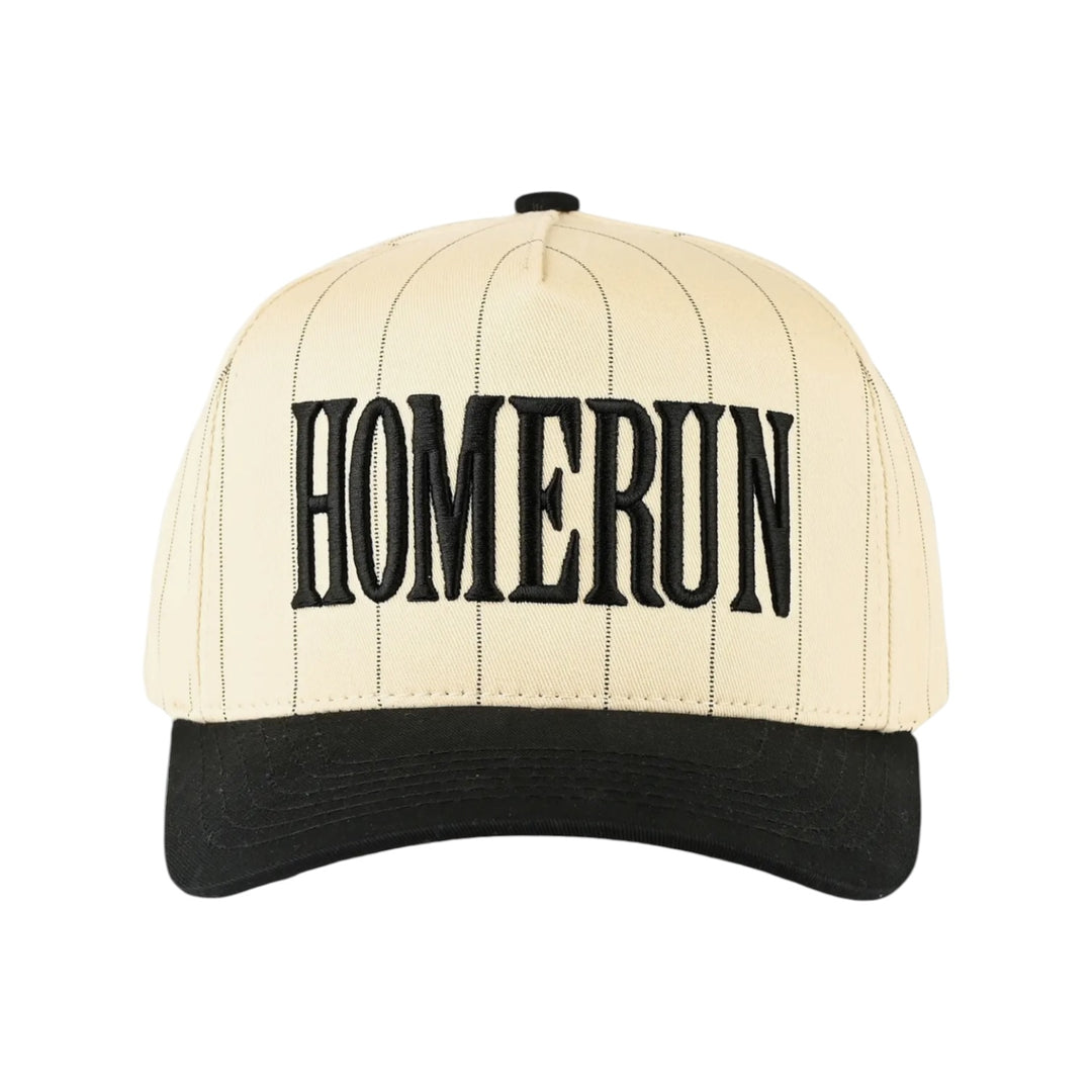 Homerun Embroidered Letter Stripe Hat in Cream & Black