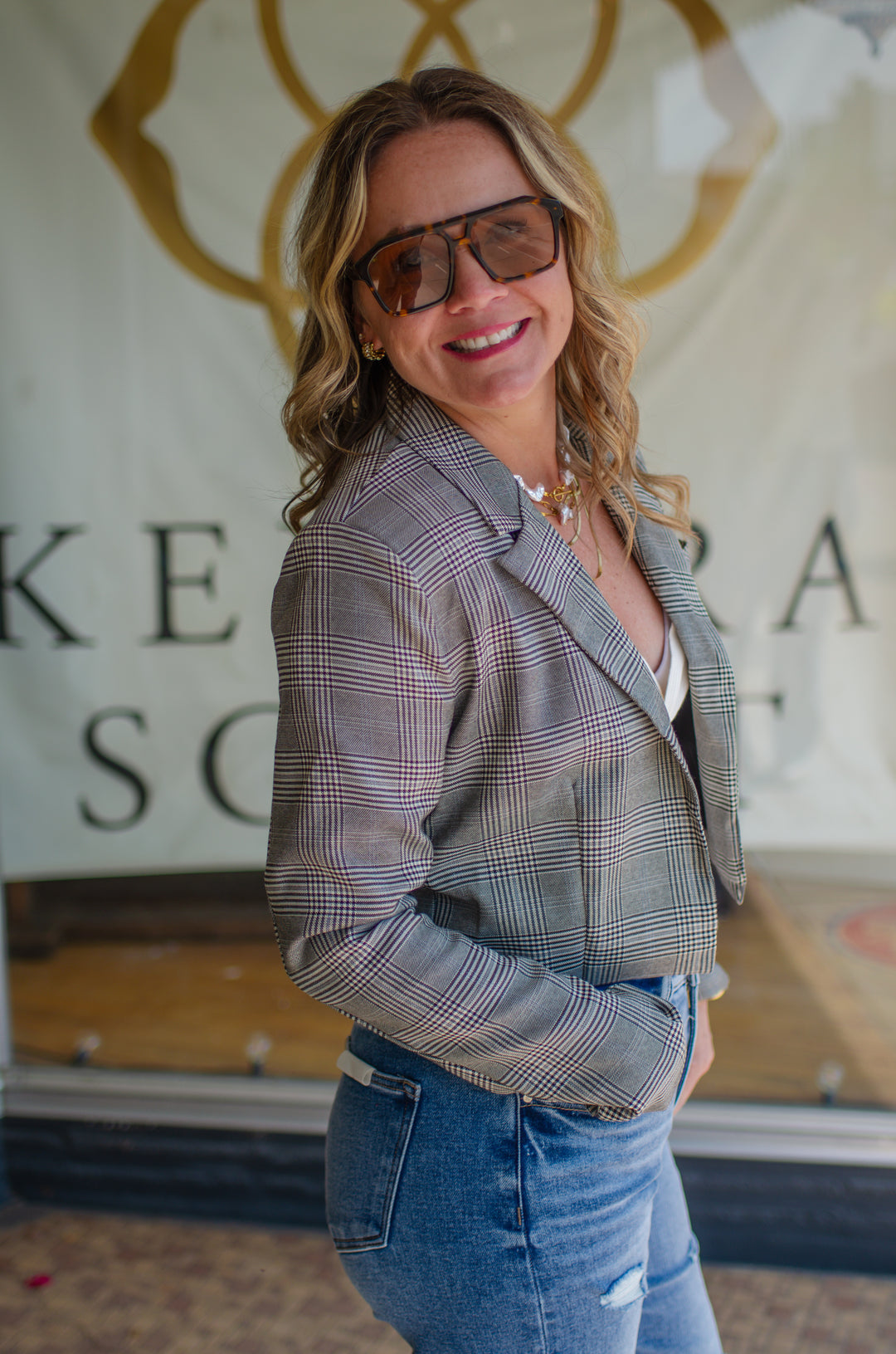 Pure Sophistication Plaid Cropped Blazer