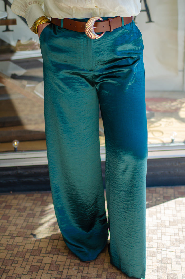 Elevated Style Silky Wide Leg Pants in Emerald Green