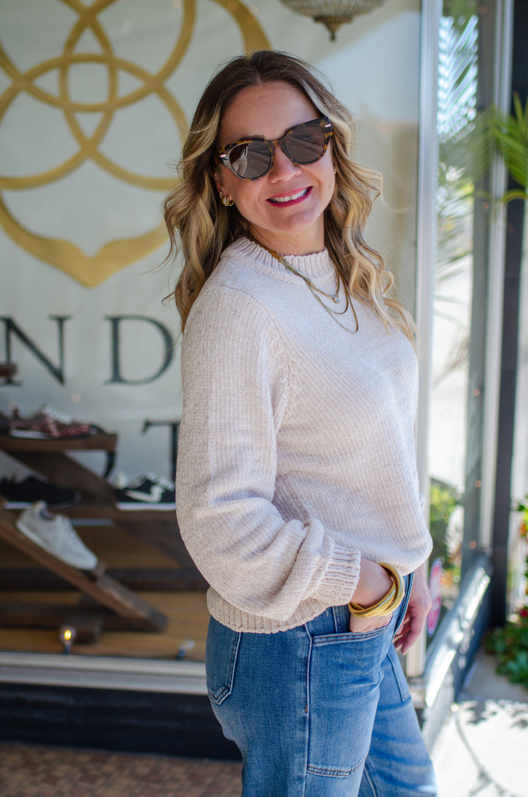 Cozy Autumn Ultra Soft Chenille Knit Sweater in Cream