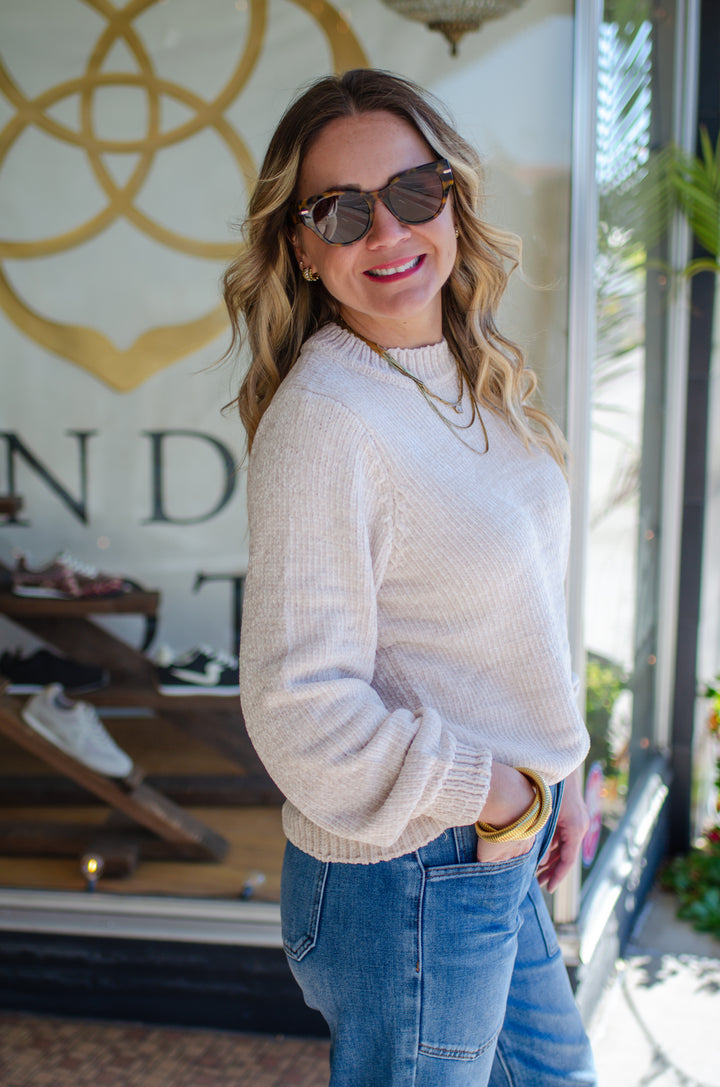 Cozy Autumn Ultra Soft Chenille Knit Sweater in Cream