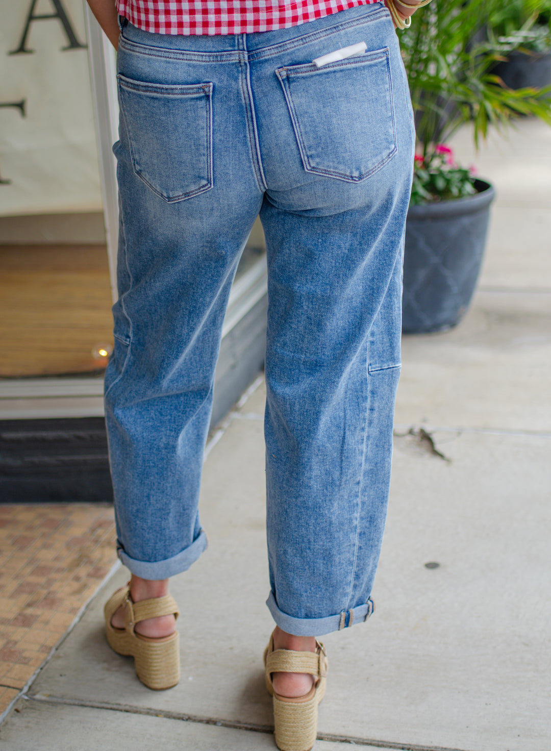 Risen High Rise Barrel Jeans in Medium Wash