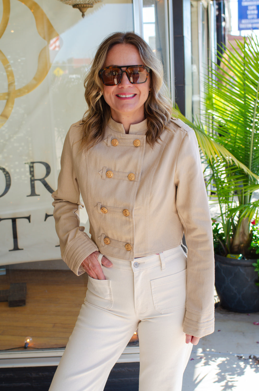 Best of My Love Military Style Denim Jacket Top in Latte