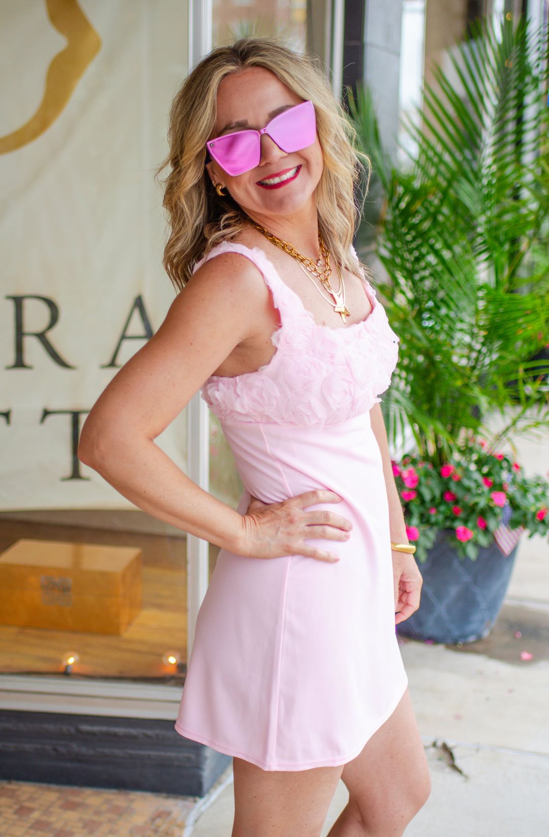 Rosette All Day Floral Mini Dress in Pink