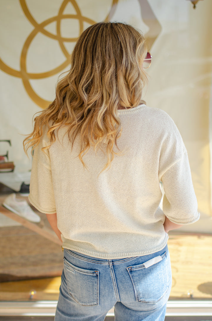 Spring Morning Cozy Knit Drop Shoulder Sweater Top in Cream