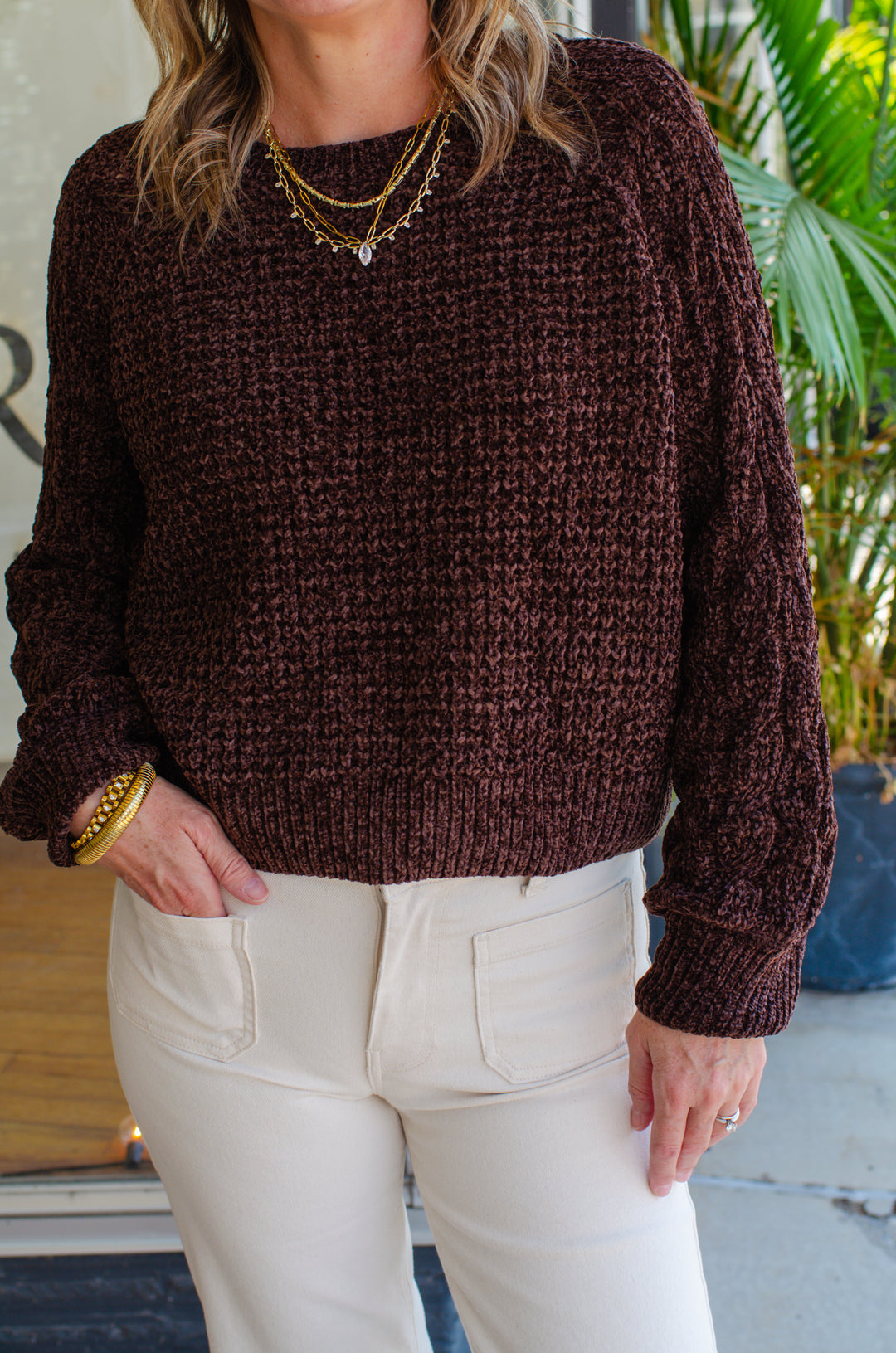 Toasty Charm Knit Sweater Top in Brown
