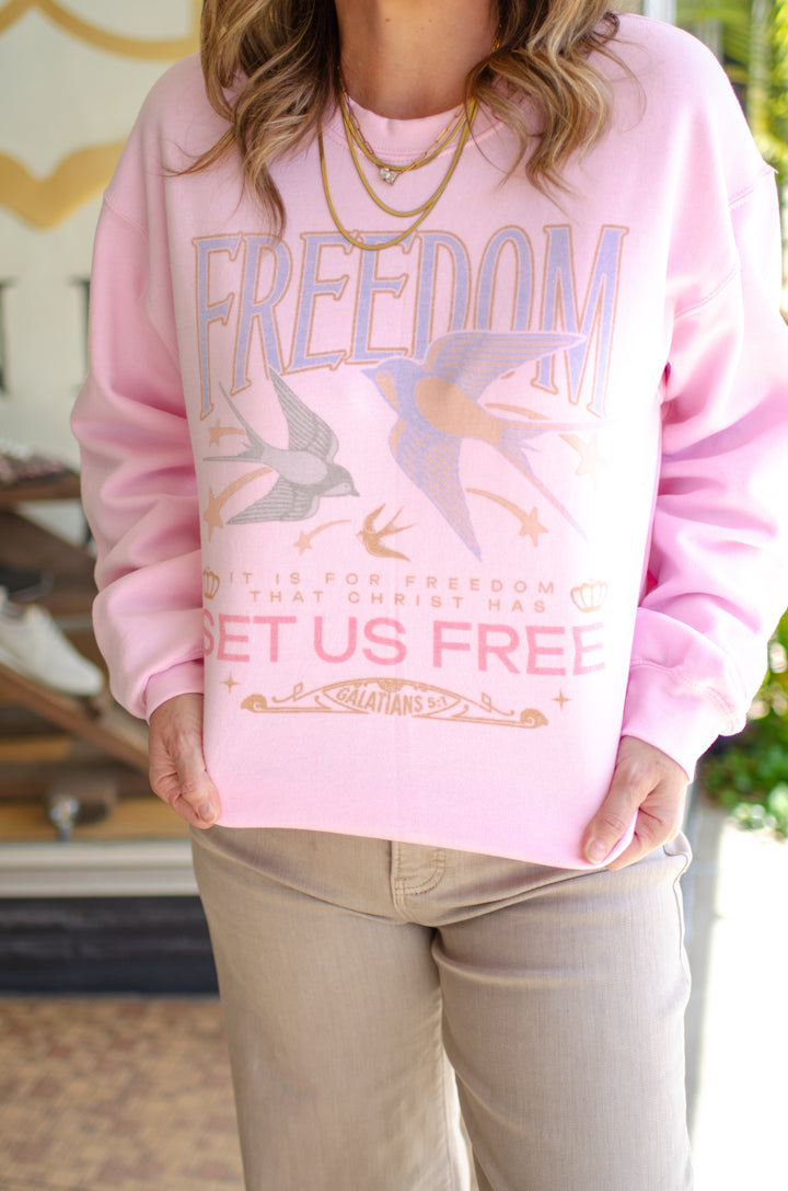 Freedom Set Us Free Oversized Sweatshirt in Pink