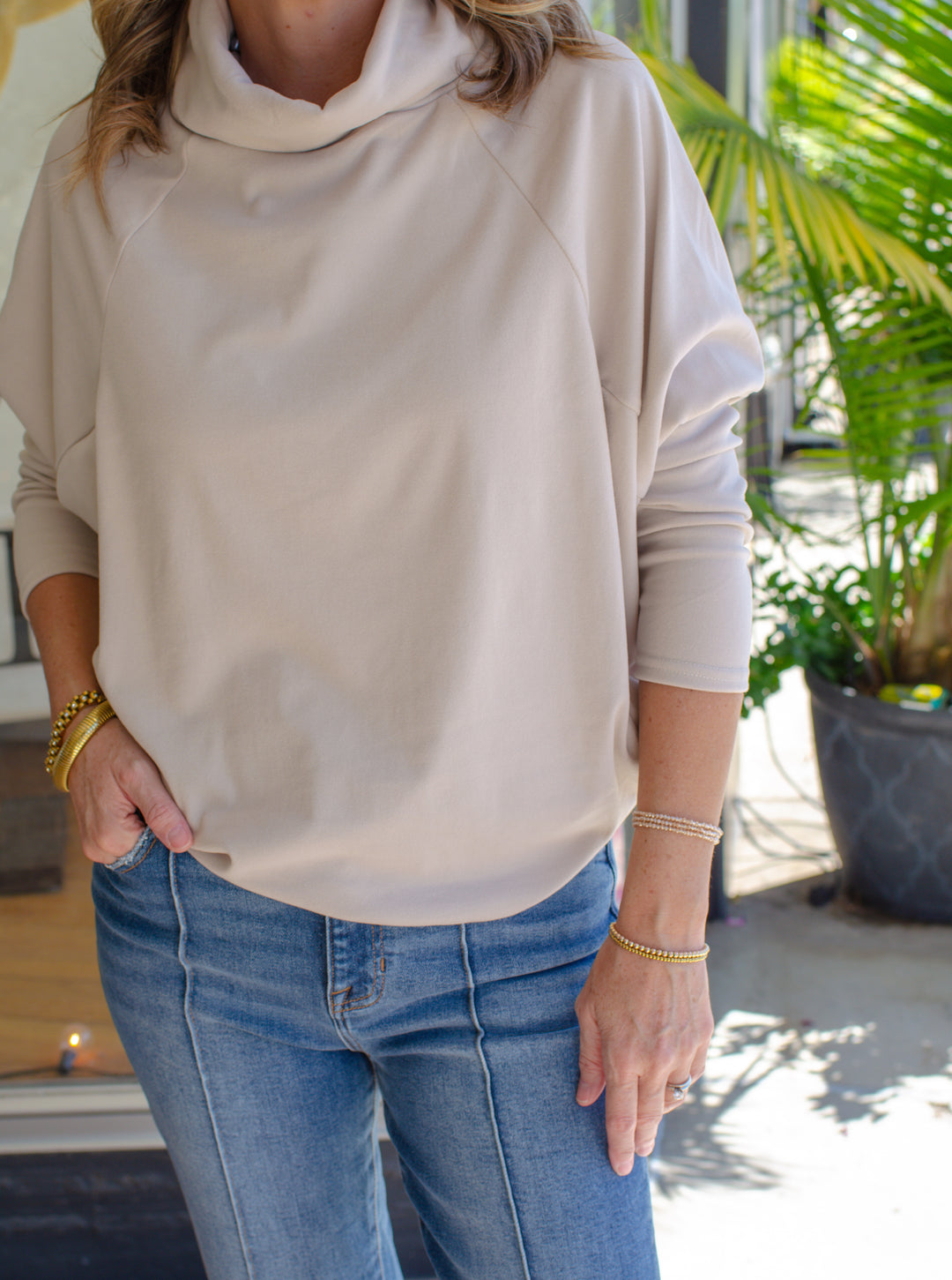 Pure Love Mock Neckline Soft Brushed Top in Cream